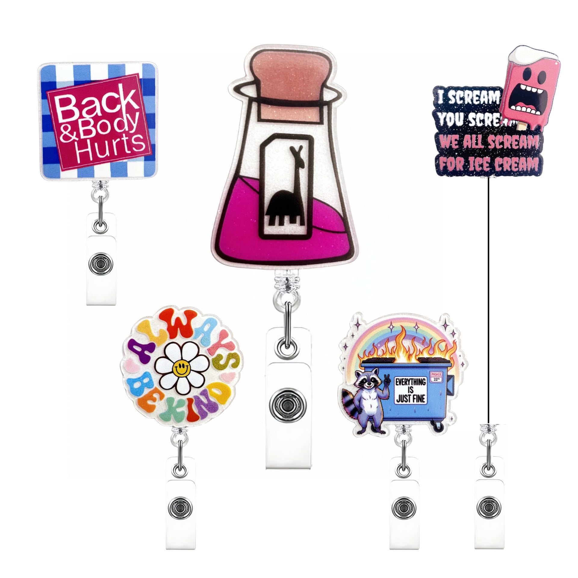 Wholesale cartoon graffiti acrylic retractable rotating badge clip keychain